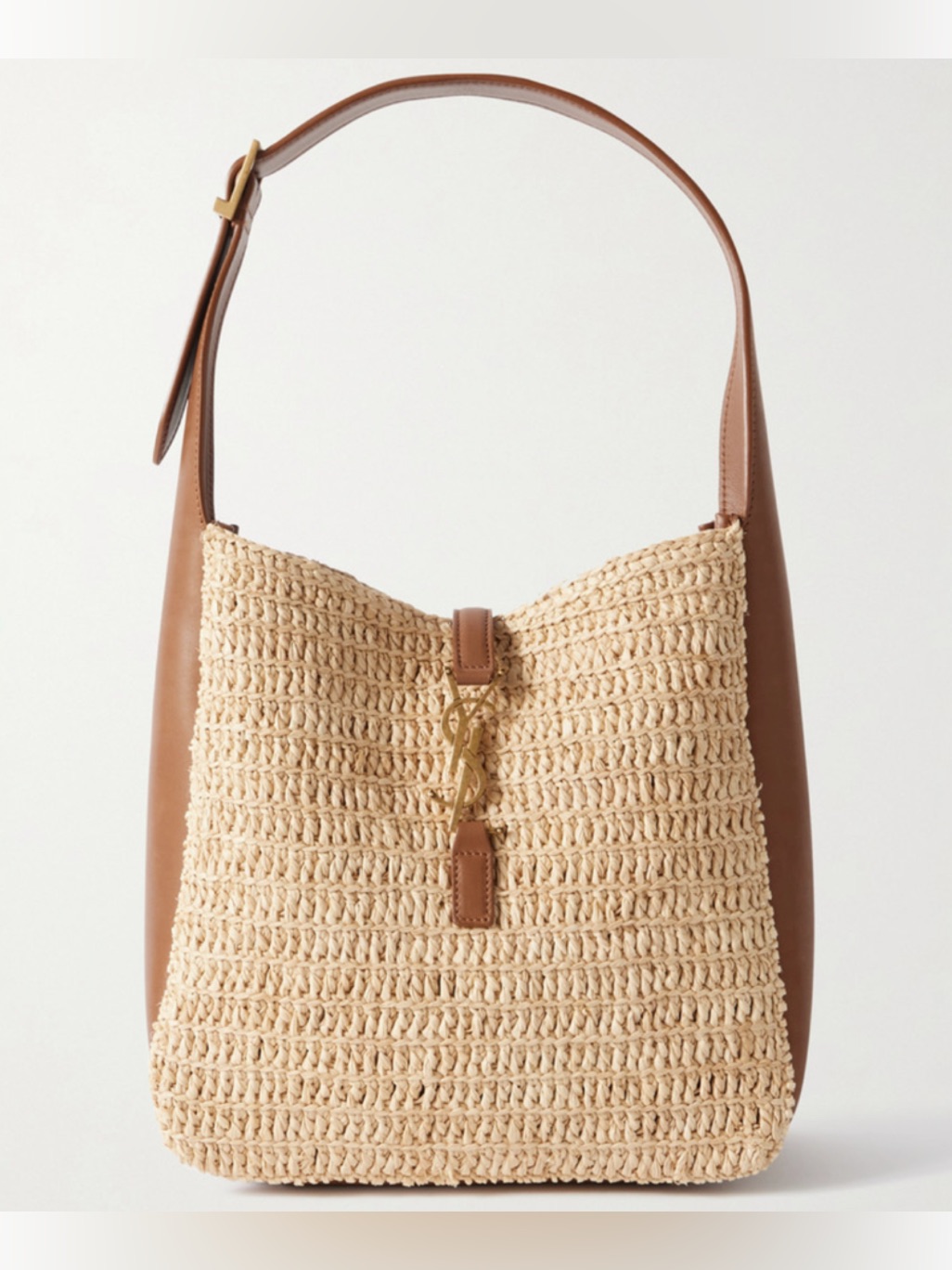 Saint Laurent Le 5 A 7 Small Leather And Raffia Hobo Shoulder Bag